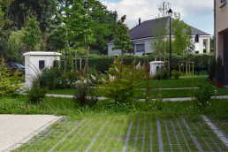 Aménagement paysager d'un îlot à Bussy Saint Georges Parc paysager résidentiel Groupe Pichet - Atelier-DLV-Architecte-Paysagiste-concepteur jardins terrasses rooftop parcs